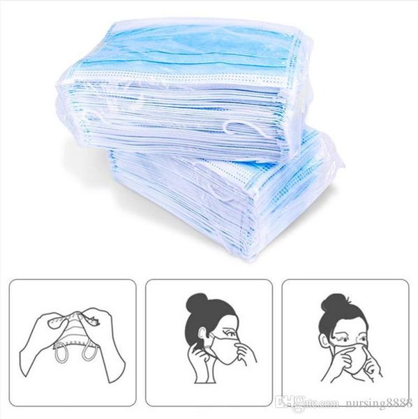 

in stockdisposable face mask 3 layer ear-loop dust mouth masks cover 3-ply non-woven disposable dust mask soft breathable outdoor part p88