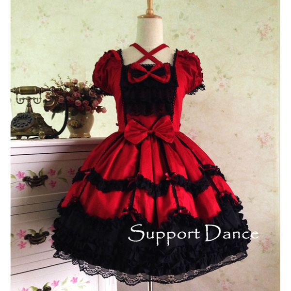 

short sleeve lace gothic lolita dress custom made plus size l42, Black;red
