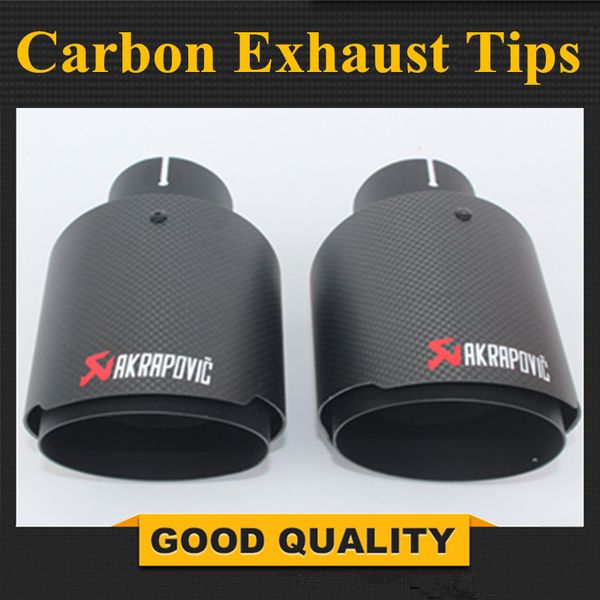 

2pcs akrapovic car bright black carbon fiber exhaust end pipes single muffler tips