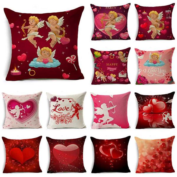 

wzh love and cupid elements cushion cover 45x45cm linen decorative pillow cover sofa bed pillow case