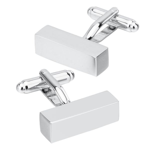 

3d rectangle bar suit stud cufflinks wedding birthday gift jewelry 7x22mm, Silver