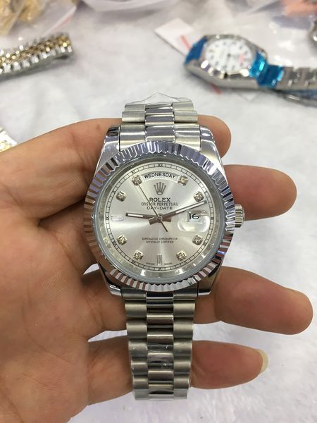 

original wooden box luxury 5stars 116680 sapphire glass 41mm day-date gold dial diamond asia 2813 movement automatic mechanical mens watches, Slivery;brown