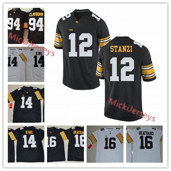 

mens ncaa iowa hawkeyes adrian clayborn jersey stitched 12 ricky stanzi 14 desmond king c.j beathard iowa hawkeyes college football jersey, Black;red