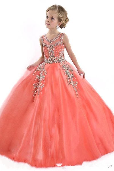 

new 2020 little girls pageant dresses for teens princess tulle jewel crystal beading coral kids flower girls dress birthday gowns, White;blue