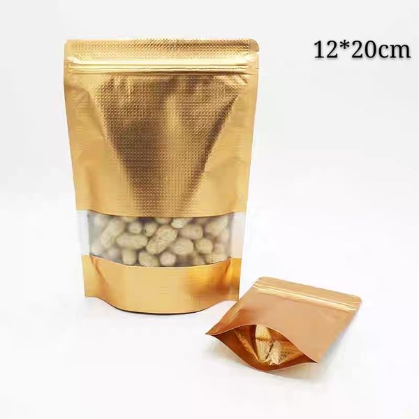 12 * 20 + 4 cm 100 Stück Prägung Goldverpackung Zip-Lock-Standbeutel feuchtigkeitsbeständige Reißverschlussverpackungsbeutel Süßigkeiten und Kekse Trockenlebensmittelverpackungsbeutel