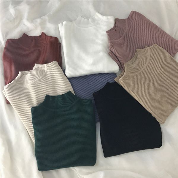 

2018 autumn winter women pullovers sweater knitted elasticity casual jumper fashion slim turtleneck warm female sweaters black, White;black