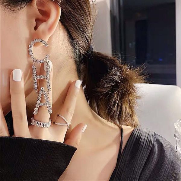 

fashion asymmetry drop dangle earrings rhinestone pearl letter tassel earrings for women wedding statement jewelry accessories, Silver