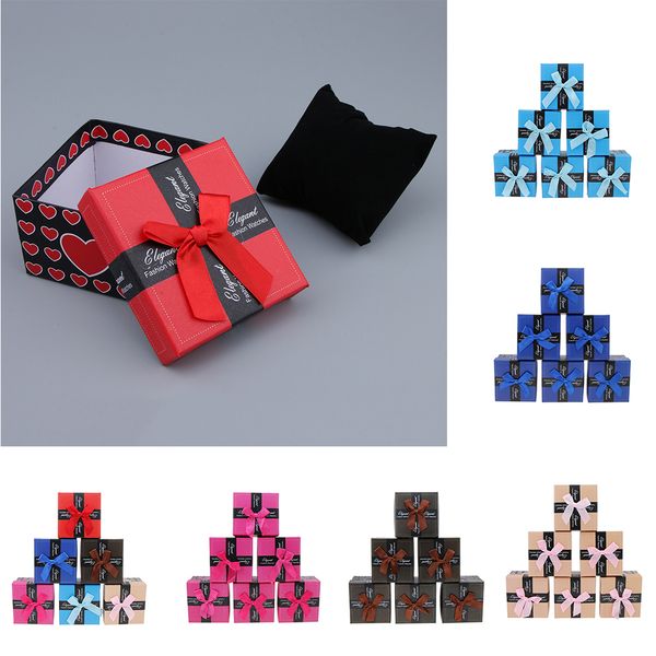 

6pcs paper cardboard bowknot jewelry gift box watch ring earring storage case, Pink;blue