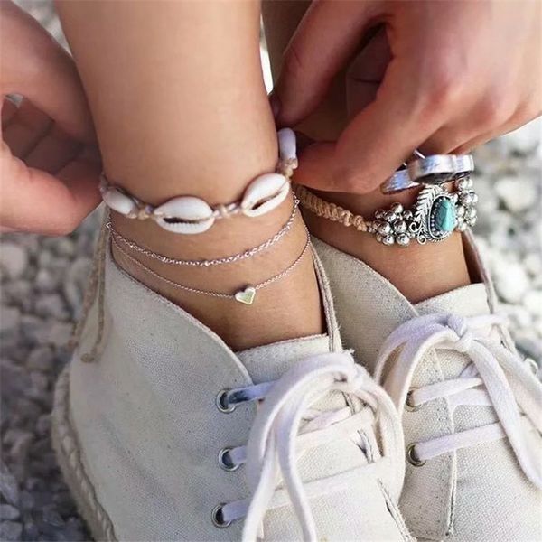 

vintage silver color cowrie shell anklet for women bracelet on the leg fashion foot chain girls beach ankle jewelry tobillera, Red;blue