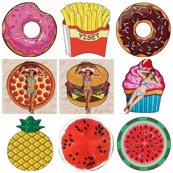 

beach towel fruits polyester beach mattress personalized bikni cover ups table cloth yoga mats donut pizza pineapple 13 designs cyw2372