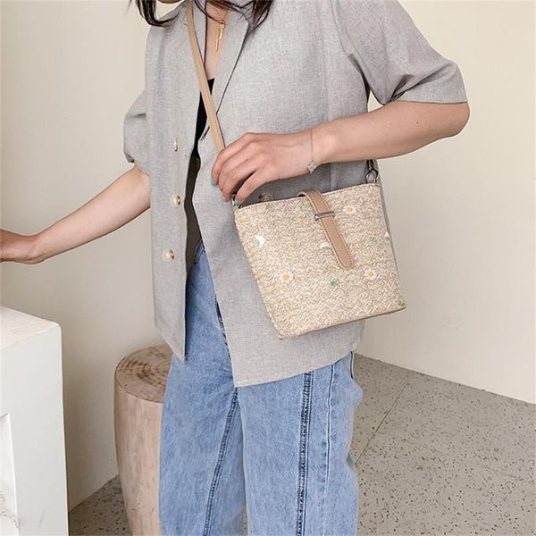 

женщины-бич color matching сплетенного мешка площадь сумки bucket плечо лето сплошного цвет плечо # yl10