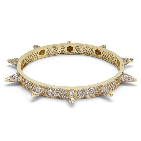 

mens bangles fashion grade quality exquisite punk 18k gold plated rivet geometric bracelets luxury zircon hip hop bangles, Black