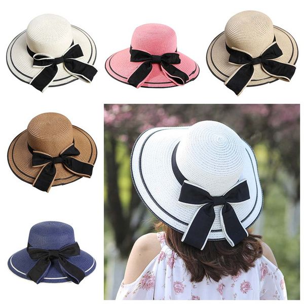 

2018 новый летний широкий брим бич женщины вс соломенная шляпка elegant cap для женщин защита от ультрафиолетовых лучей черный лук соломенны, Blue;gray