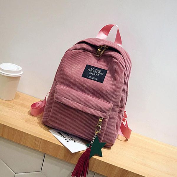 

#h40 corduroy backpack style soft fabric female pure colour student bag school vintage women stripe teenage girls travel
