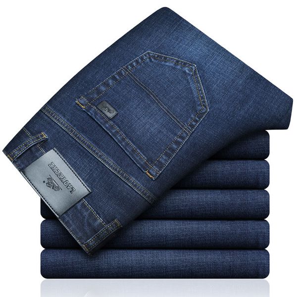 

icpans denim jeans men casual classic basic straight black jeans for men business pants regular fit big size 40, Blue