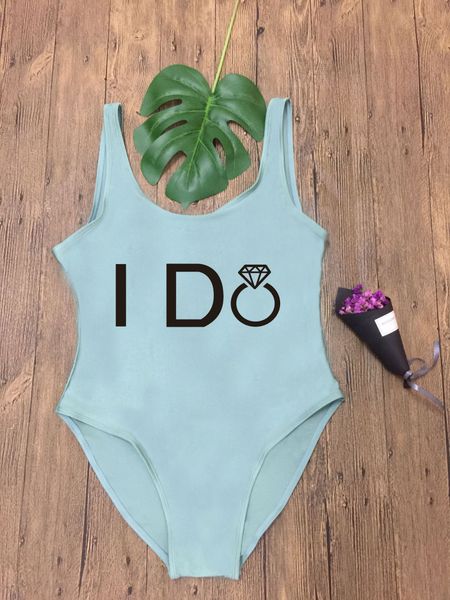 

i do brickstone (черный иероглиф) европейский и американский инкрустированный купальник с принтом и буквами, White;black