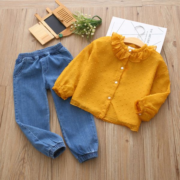 

selling baby's all-in-one suit 2019 spring new girl's children's shirt and jeans fashion kids clothes girls, White