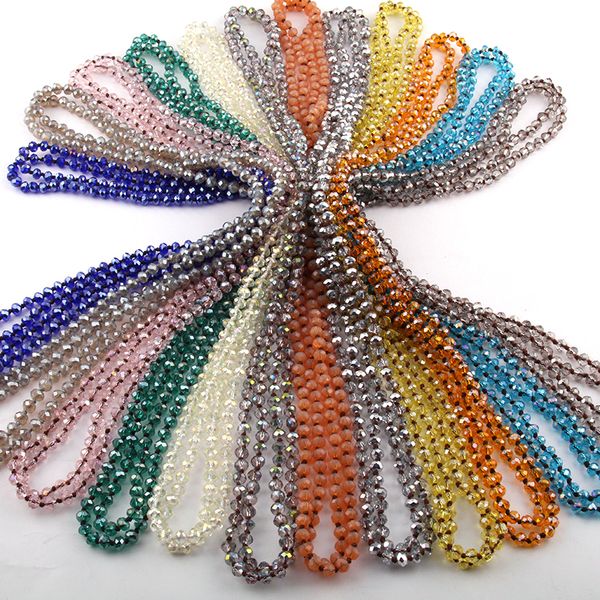 

fashion bohemian tribal jewelry long knotted 6mm glass crystal necklace, Silver