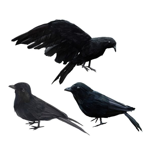 

3pcs lifelike simulated feathered birds crow garden halloween decor props