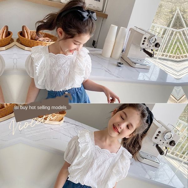 

girl's shirt 2020 summer dress clothing foreign style short-sleeved children's wear children's shirt little girl's top, White;black