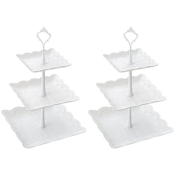 

2 sets of plastic 3 layer cake stand, party food counter display stand, dessert stand, slate counter, sweet time