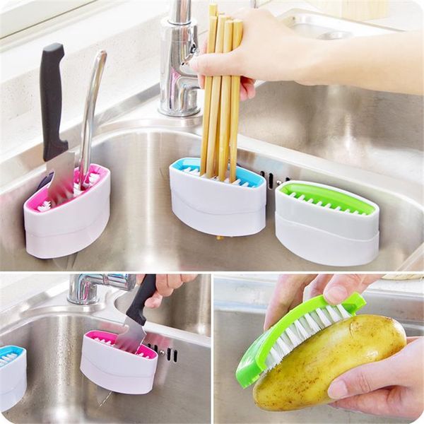 

doreenbeads multi-function chopsticks tableware vegetable fruits cleaning brush with sucker helpful home kitchen gadgets tools wh0098