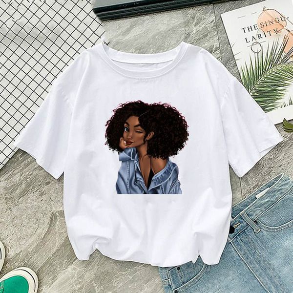 

2020 women designer fashion print t shirt womens letter summer short sleeve shirt fashion style cotton ladies tee african girl print, White