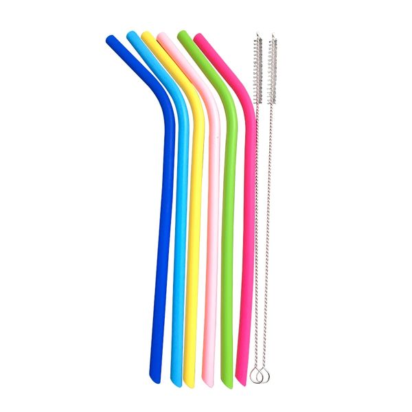 

wofu direct shipping 8pcs/set reusable food grade silicone colorful drinking straws with cleaning brush 6mm diameter bar tools