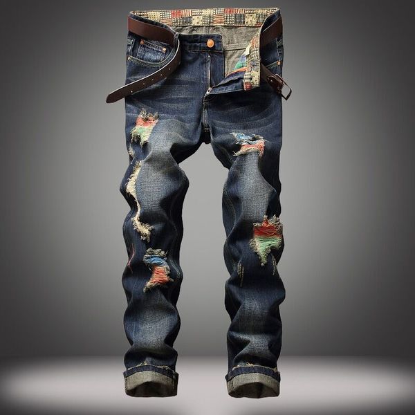 Marca calda Denim Designer Hole Jeans strappati di alta qualità per uomo Taglia 28-42 2020 Autunno Inverno Plus Velluto HIPHOP Punk Streetwear