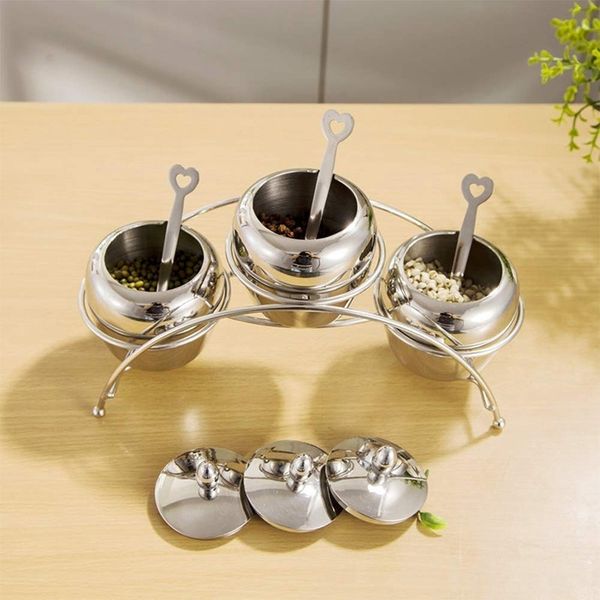 

storage spice jar set ,stainless steel spice jars set,seasoning containers with 3 jars,3 serving spoons includes space-saving sp other kitch
