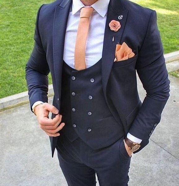 

fashion navy blue men 3 piece suit wedding tuxedos excellent groom tuxedos men business dinner prom party blazer(jacket+pants+tie+vest) 1523, Black;gray