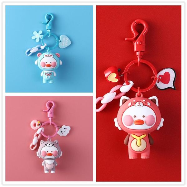 

new net red cartoon doodle duck keychain lady backpack pendant car key chain valentine's day gift, Silver