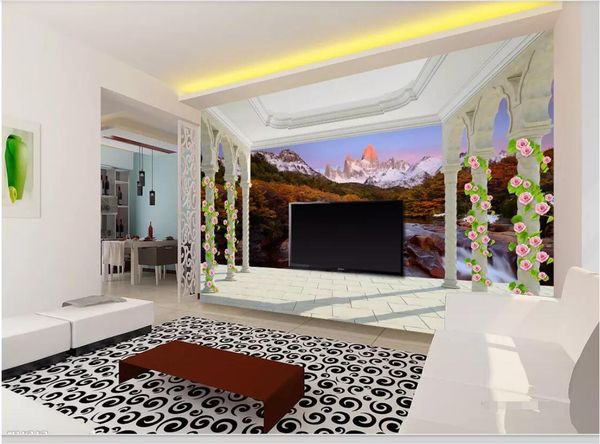 

3d wallpaper custom p mural european-style balcony snow mountain stream scenery 3d background wall murals wallpaper for walls 3 d
