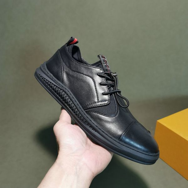 

2019 fashion men's elastic band casual dress shoes genuine leather round toe black flats shoes with gift box size us 6