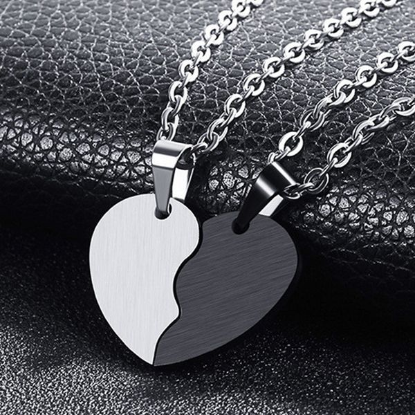 

men accessory gift couple heart-shaped necklace stainless steel text pendent necklace for women link chains silver punk trendy