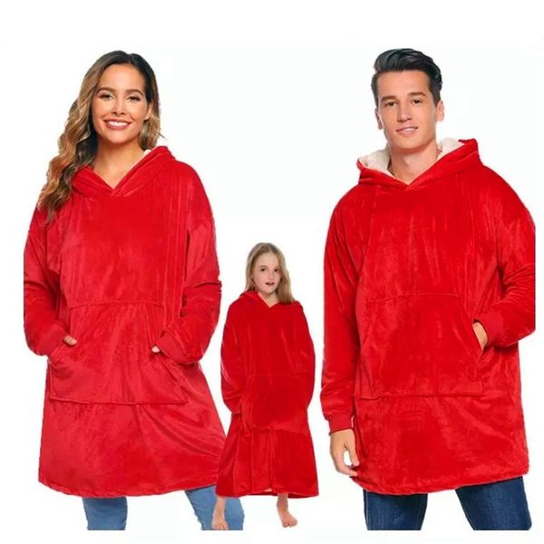 

зима с капюшоном тв одеяло с рукавами для взрослых открытый карманный hoodie ватки коралла sherpa крупногабаритные толстовка плюшевые толсто