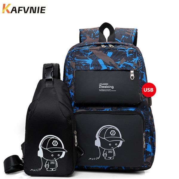 

i1 in new high 2 usb male set for boys chest student book bag men women school travel backpack 2018