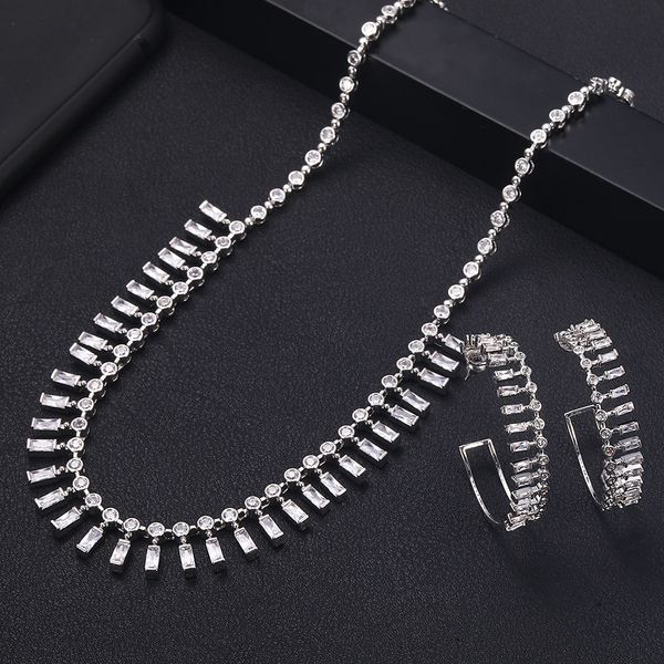 

unique african jewelry sets for women wedding cubic zircon crystal cz dubai bridal jewelry, Silver
