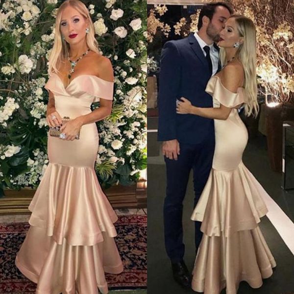 

2019 simple blush pink off shoulder mermaid prom dresses long backless satin evening party dresses custom, Black