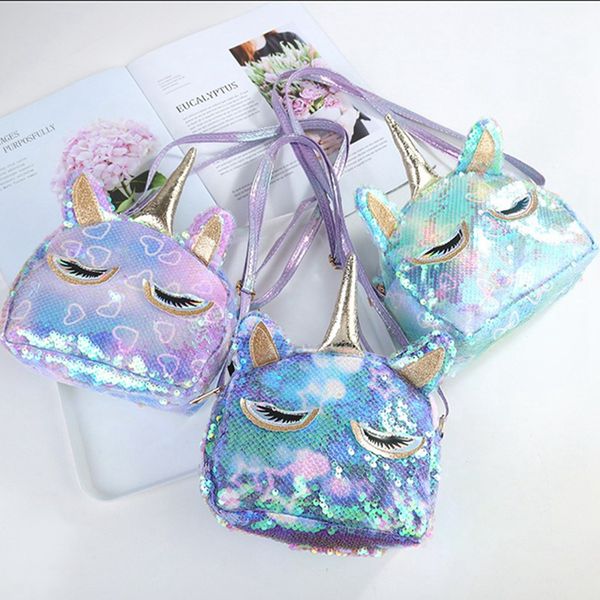 Pailletten Einhorn Geldbörse Kinder Cartoon Umhängetasche Mädchen Glitter Niedliche Handtasche Design Einhorn Farbwechsel Umhängetaschen HHA1368