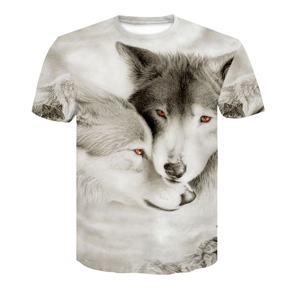 

men's t-shirt 3d harajuku wolf cool t-shirt summer gray and white fashion short sleeve round neck t shirt s-4xl, White;black