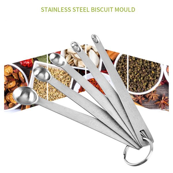 

stainless steel mini measuring spoon set kitchen seasoning measuring spoon five-piece combination baking tool measuring tools xd23382