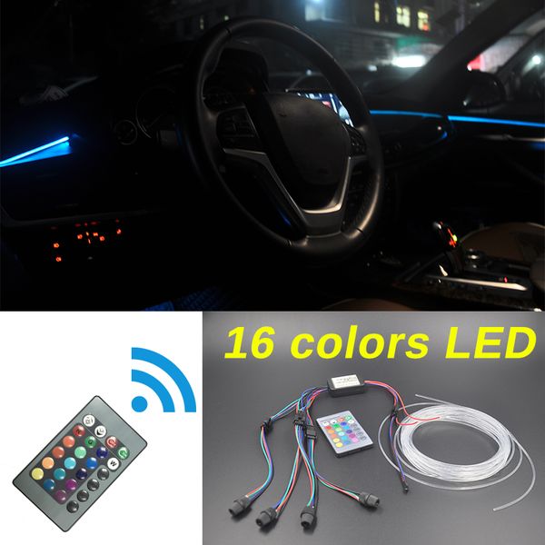 

car inside tuning cool strip refit light optic fiber band 4pcs car rgb led strip light atmosphere lamp styling with remote