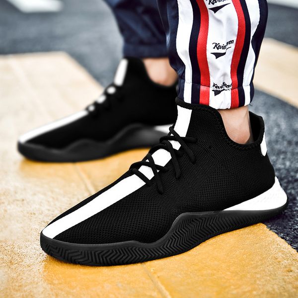 

korean style air mesh slip-on rubber sneakers patchwork street footwear hip hop fashion men shoes white black flats