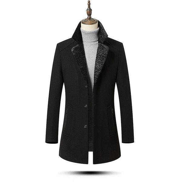

moownuc men wool blends coats new solid color men's wool coats autumn winter windbreaker coat male, Black