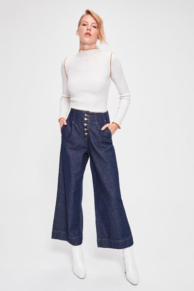 

trendyol blue stitch detail high bel wide leg jeans twoaw20je0144