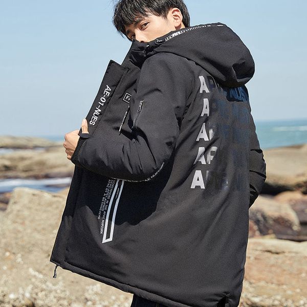 

plus size men's autumn winter hooded down jacket student casual fashion parka coat fashion style menswear, Black