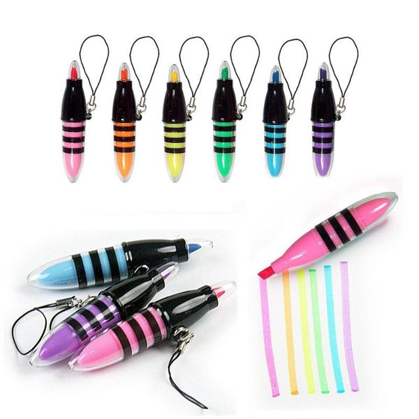 

6pcs/pack cute bee mini highlighter pen 6 colors highlighters school stationery supplies, Black;red