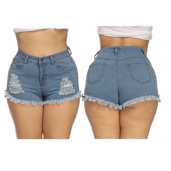 

2018 europe and america jeans women's amazon selling with holes flash shorts women's fashion medium waist shorts jeans, Blue