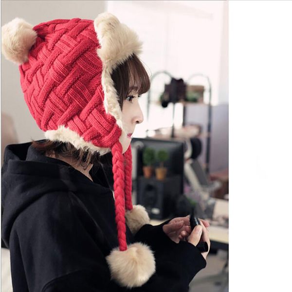 

korean version of the tide thickening knitted bomber hats autumn and winter plus velvet lei feng hat earmuffs warm cap, Blue;gray